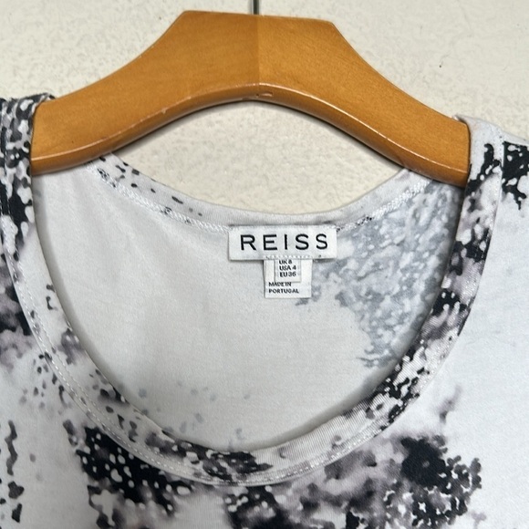 Reiss Gilda Pointelle Printed Day Dress Sheath Beige Gray Size 4 - Picture 9 of 13